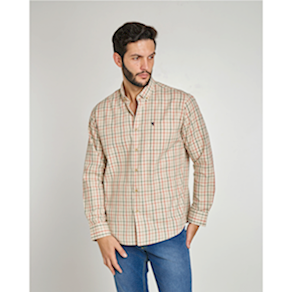 Camisa sport viyela cuadritos naranjas verdes y azules